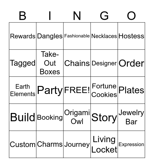 Origami Owl  Bingo Card