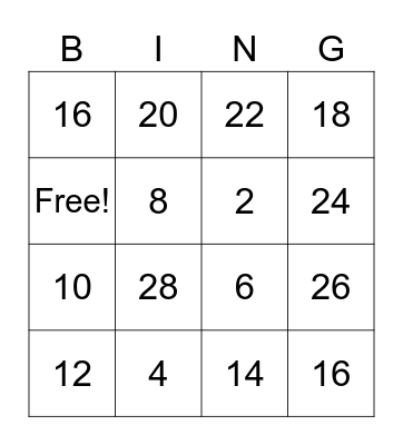 Doubles Facts Bingo Card