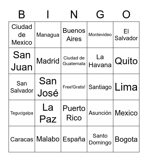 Los países hispanohablantes/Spanish-speaking countries Bingo Card