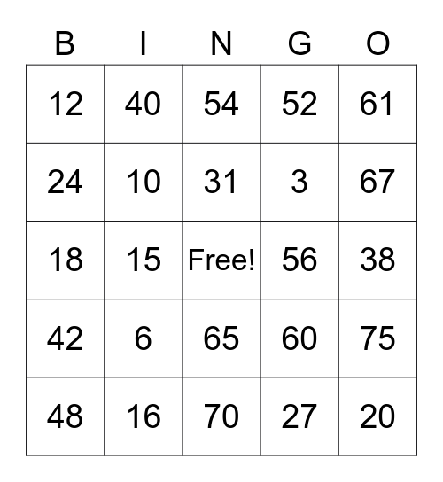 Sign Language Bingo Card