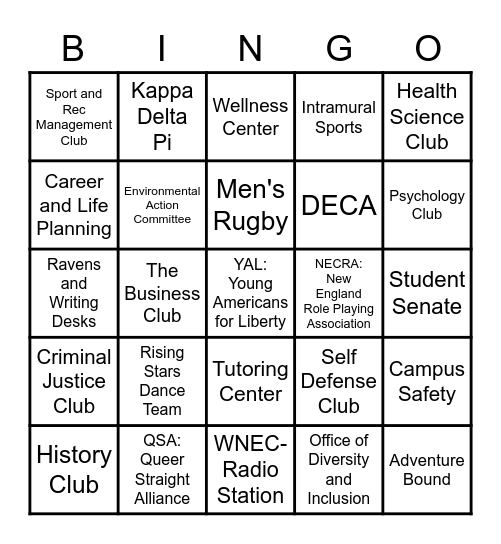 NEC Connections Fair 2020 Bingo Card