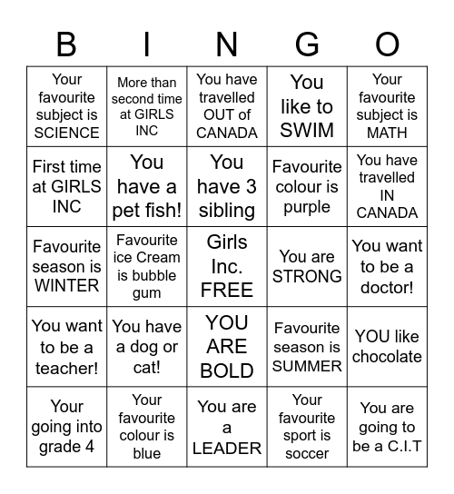 ALL ABOUT ME BINGO Card