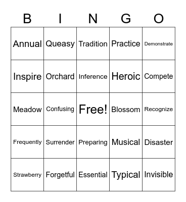 Syllables Galore! Bingo Card