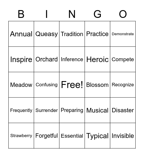 Syllables Galore! Bingo Card