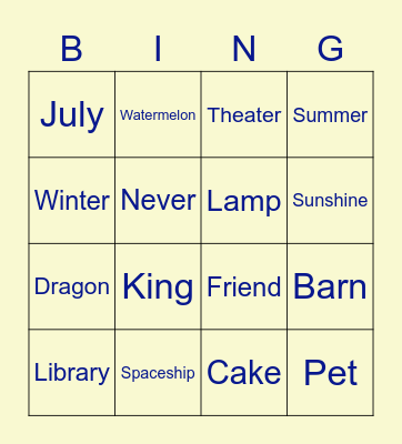 Word Bingo Card