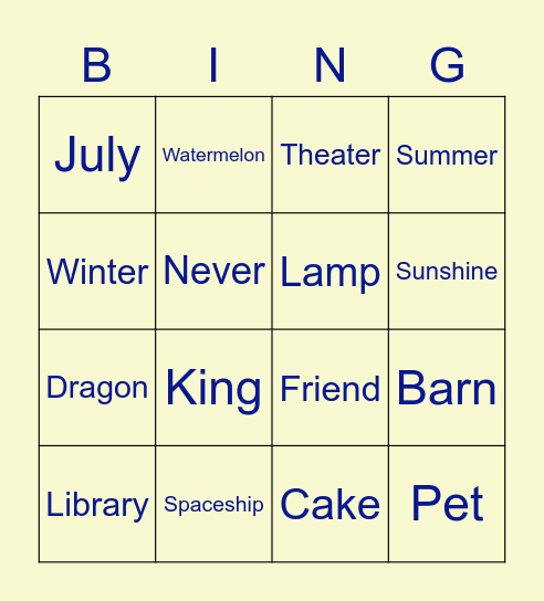 Word Bingo Card