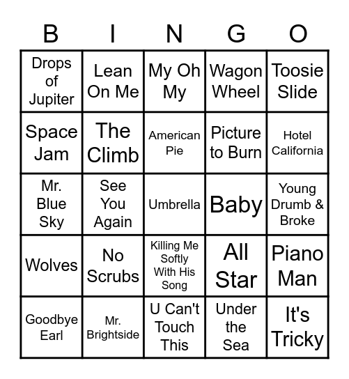 Songs Bingo Card