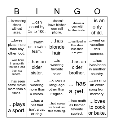 Find Someone Who... Bingo Card