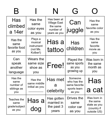 Find Someone Who... Bingo Card