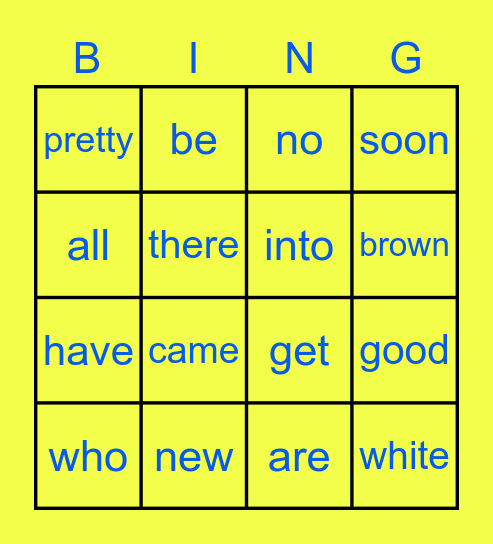 Sight Words Bingo Card