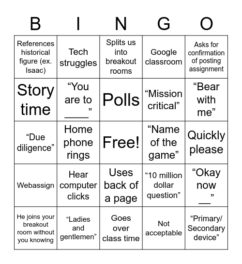 Math125 Section 004 Bingo Card