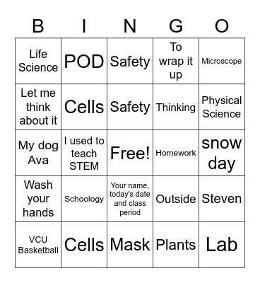 Physical Science Bingo Card