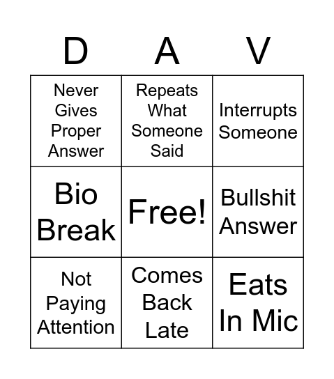 Galloway Bingo Card
