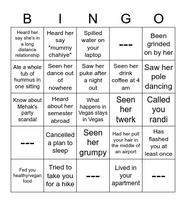Vrinda Birthday Bingo Card