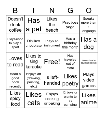 Ice Breaker Bingo Card