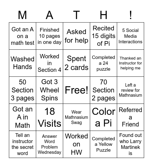 Mathnasium Bingo! Bingo Card