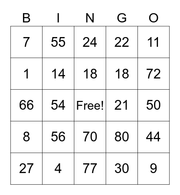 Multiplication B I N G O Bingo Card