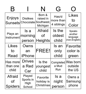 PACE Program Bingo Card