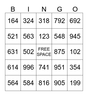 Place Value Hundreds, Tens & Ones Bingo Card