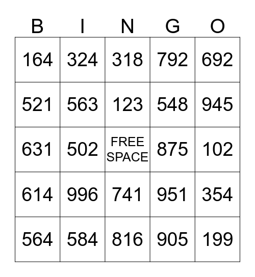 Place Value Hundreds, Tens & Ones Bingo Card