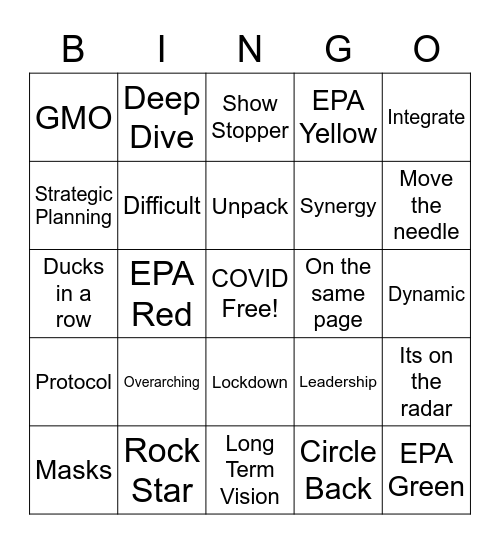 2020 eFU Bingo Card Bingo Card