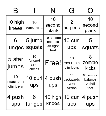 WMS Fitness Bingo Card