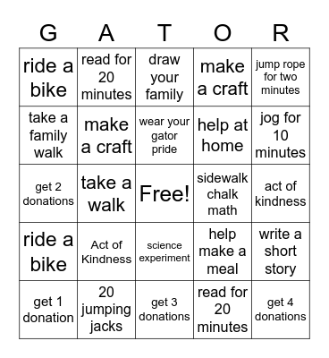 Gator Gallop Bingo Card