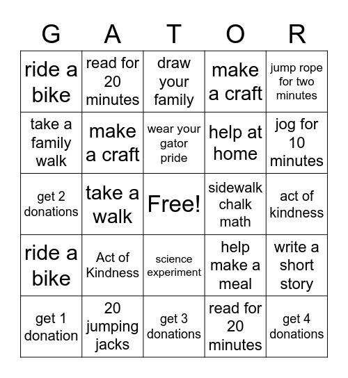 Gator Gallop Bingo Card