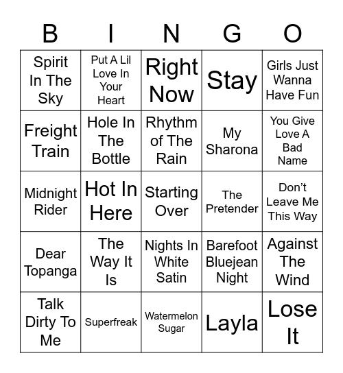 Music Bingo 79 Bingo Card