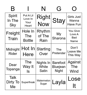 Music Bingo 79 Bingo Card