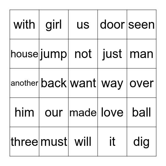 sight words BINGO 2 Bingo Card