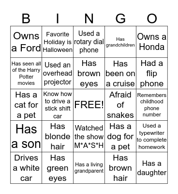 PACE Program Bingo Card