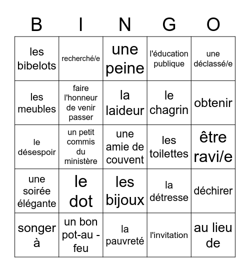 Fr 4 - La Parure 1-3 Bingo Card
