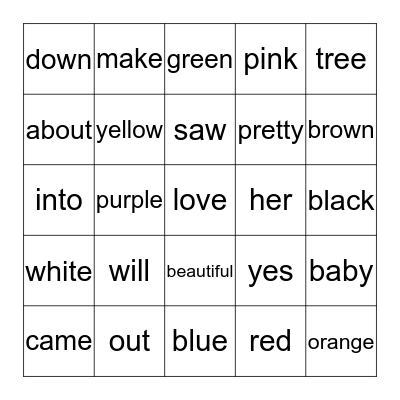 sight words BINGO 3 Bingo Card