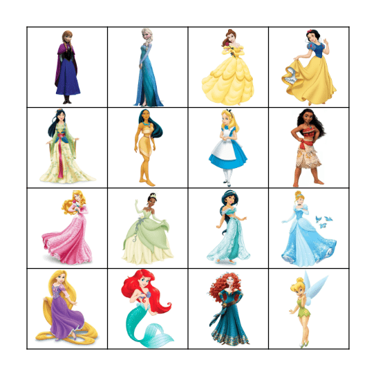 Disney Princess Bingo Card