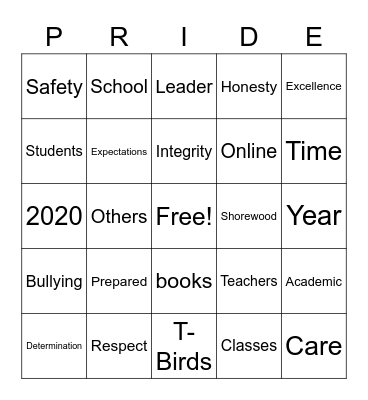 Shorewood Orientation Bingo Card