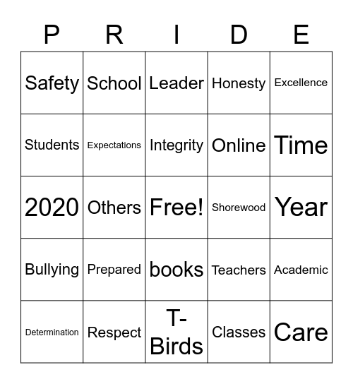 Shorewood Orientation Bingo Card