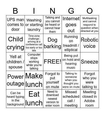 Odd things that happen during a conference call Bingo Card