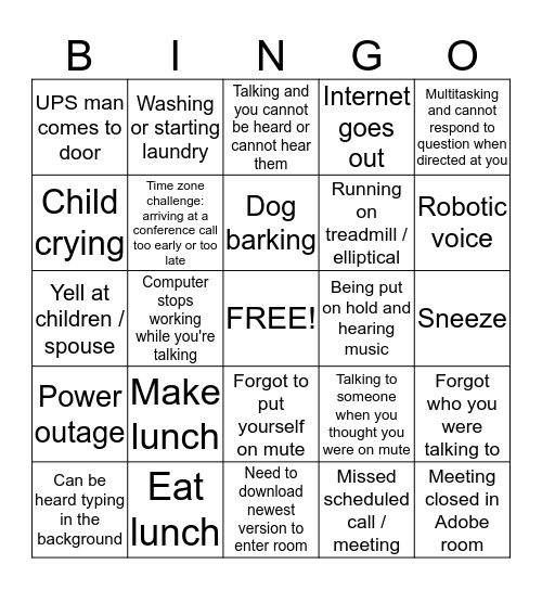 Odd things that happen during a conference call Bingo Card