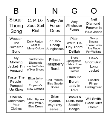 Total-Quiz.com Presents Radio Bingo: Fashion Show Bingo Card