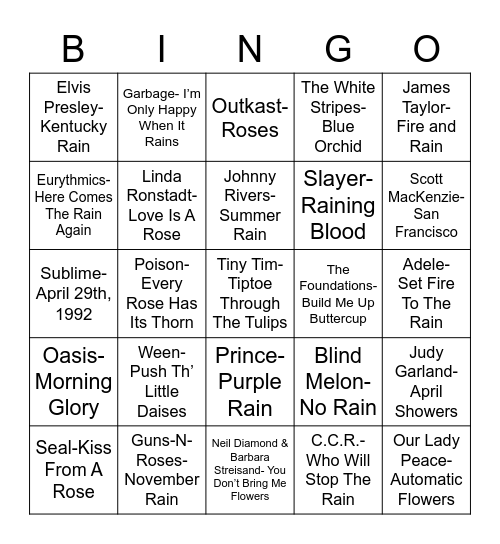 Total-Quiz.com Presents Radio Bingo: April Showers & May Flowers Bingo Card