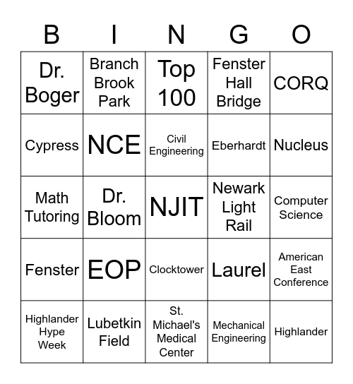 Round 3: J Bingo Card