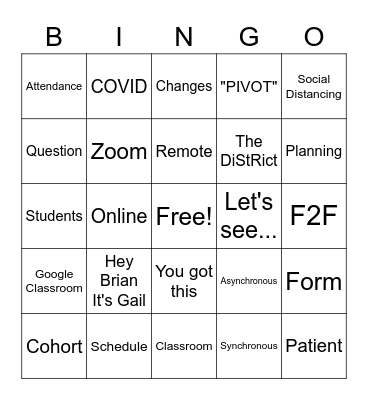 MHS Asynchronous Meeting Bingo Card