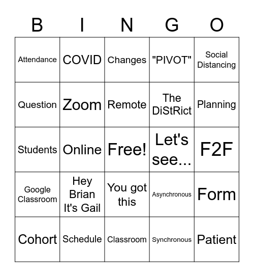 MHS Asynchronous Meeting Bingo Card