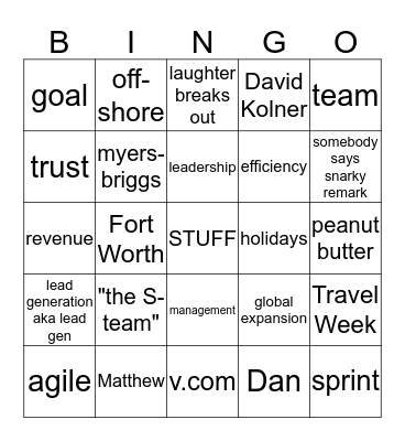 Company Goals & Stuff  Bingo Card
