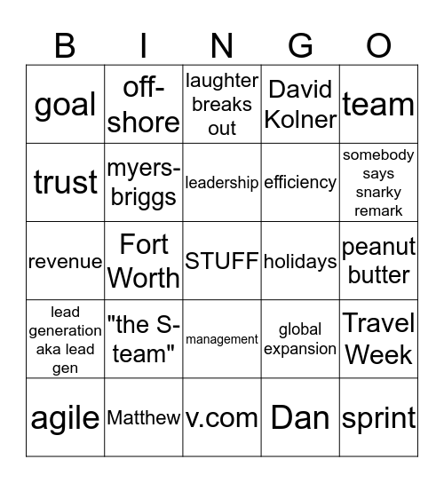 Company Goals & Stuff  Bingo Card