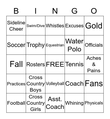 FALL SPORTS Bingo Card