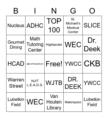 NJIT BINGO Card