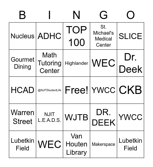 NJIT BINGO Card