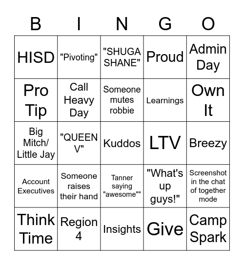 Stand Down Bingo Card